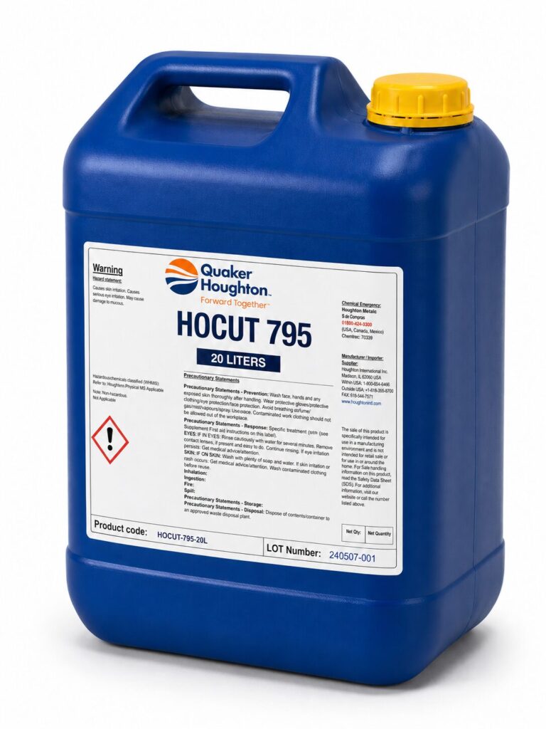 Bidón 20 litros Hocut 795 Quaker Houghton — refrigerante semisintético para mecanizado CNC | Pacific Resources Chile