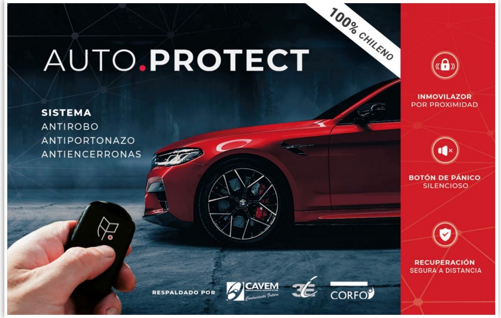 Caja del sistema AutoProtect: inmovilizador por proximidad, botón de pánico silencioso y recuperación segura a distancia