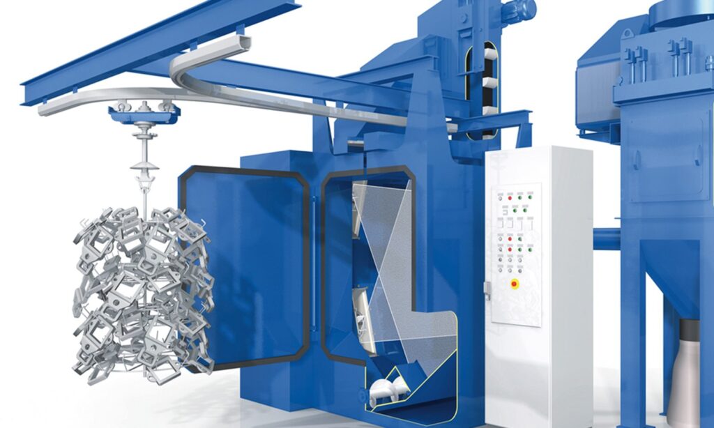 Granalladora de gancho tipo monoriel SmartLine de Wheelabrator